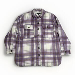 Forever 21 Plus Shacket Womens Size 2X Purple Brushed Plaid Wool Blend Jacket